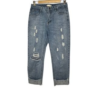 Suye Distressed Embellished Front Cuff Jeans Womens Size Small
